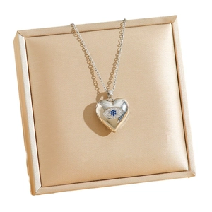 Vintage heart locket necklace with devil eye pendant in silver stainless steel finish