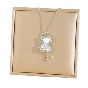 Mirror bear necklace in titanium steel with heart zircon and star pendant details