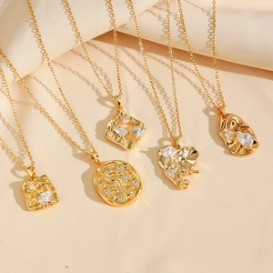5-piece gold luxury necklace set with irregular geometric pendants and rhinestones