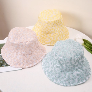 Chapeau Bob Broderie Marguerite Style Japonais Femme Été Respirant Maille Dentelle Pare-Soleil Chapeau de Pêcheur Casual Floral