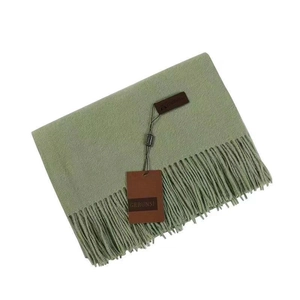 Sciarpa verde chiaro effetto cashmere con lunghe frange ed etichetta in pelle premium