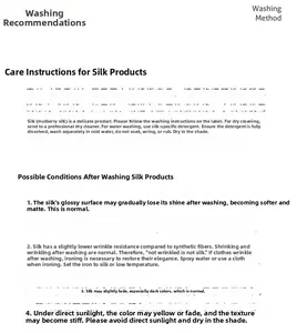 Care guide for 100% mulberry silk scarf with professional washing and drying instructions