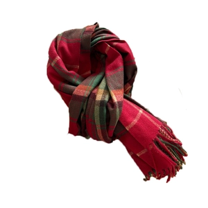 Classic red plaid scarf for women with soft cashmere feel and elegant tassel details