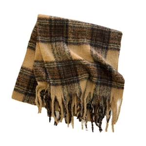 Écharpe classique en mohair à carreaux marrons avec franges pour l'hiver