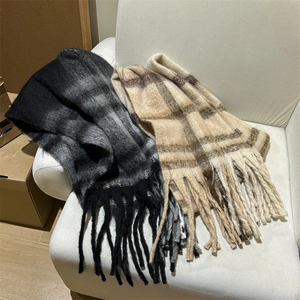 Écharpe À Carreaux À Gland Femme Hiver Chaud Épais Mohair Sensation Châle Surdimensionné Mode Motif Grille Chauffe-Cou Doux