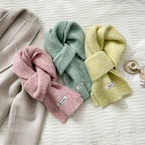 Chic solid color wool knit scarves in pink and green for autumn and winter warmth