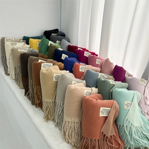 Minimalist double-sided solid color cashmere feel scarf with fringe in multiple colors