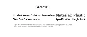 Detailed size and material information card for 8cm brown Christmas tree ball ornaments