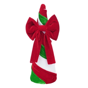 Décoration de Noël en velours avec rayures spirales rouge vert blanc et un grand nœud