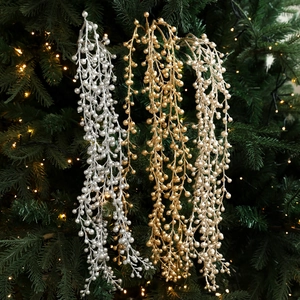 Christmas Tree Artificial Berry Stems Drooping Hanging Bead Spray Branches Metallic Glitter Holiday Home Decoration Ornaments