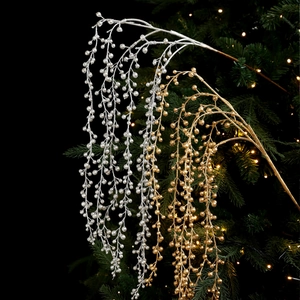 Sparkly gold and silver glitter berry stems for festive Christmas tree decor and DIY wreaths