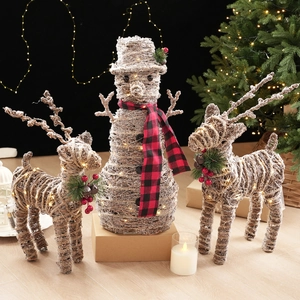 Ensemble de 3 décorations de Noël lumineuses avec bonhomme de neige et rennes LED