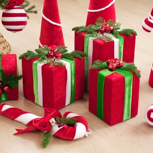 Christmas red velvet candy and gift box hanging ornaments for holiday tree decorations