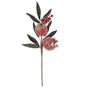 Artificial red pomegranate branch with glitter berries for festive home table decoration