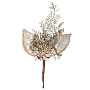 Golden Christmas floral picks with berries and bells for festive wreath decoration