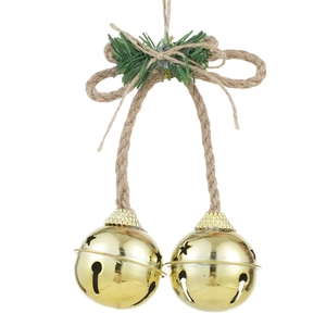 Christmas iron bells with star cutouts on twine rope with pine needle decoration