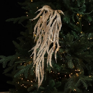 Glittery gold willow leaf hanging branch for Christmas tree decor and floral arrangements