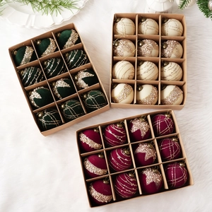 Bolas de Navidad Flocadas Adornos Purpurina Pintadas Plástico para Decoración Árbol Fiesta Vacaciones Hogar Suministros Decorativos Colgantes
