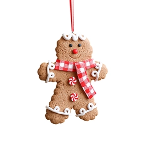 Gingerbread man Christmas tree ornament with red scarf and peppermint buttons