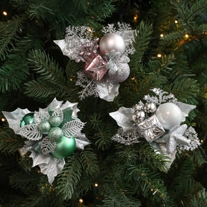 Glitter Christmas Floral Picks With Mini Gift Box Berry Ball Leaves Ornaments For Christmas Tree Decoration Home Party Floral Arrangement