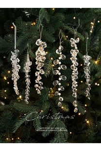 Set of 6 clear acrylic ice grape ornaments and pearl drop pendants for Christmas trees