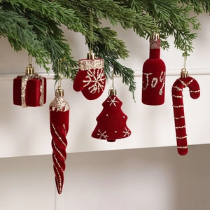 Christmas Tree Hanging Ornaments Flocked Burgundy Gold Glitter Xmas Party Decorations Holiday Home Decor Elegant