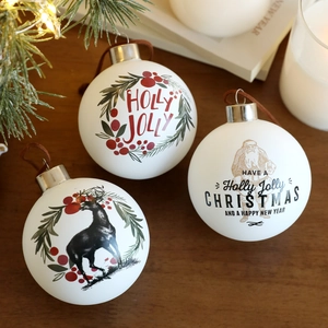 Bola de Navidad de Vidrio Blanco Con Estampado de Papá Noel Reno Holly Jolly Decoración Colgante para Árbol de Navidad Accesorio