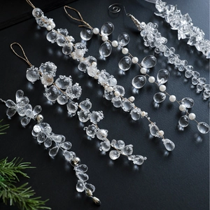 Transparent Acrylic Crystal Icicle Artificial Pearl Bead Christmas Tree Hanging Ornaments For Holiday Party Home Wedding Decoration