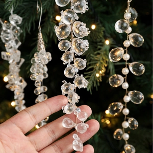 Clear acrylic crystal ice and pearl grape cluster hanging ornaments for Christmas tree decor