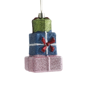 Décoration de boîte cadeau de Noël scintillante empilée avec des paillettes multicolores