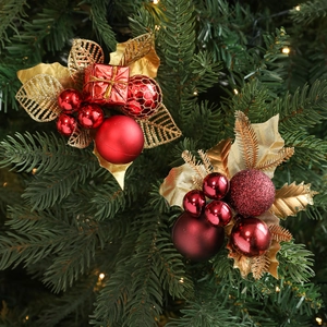 Christmas Decoration Picks Artificial Pine Cones Glitter Golden Leaves Red Gift Box Balls For Tree Wreath DIY Festive Ornaments