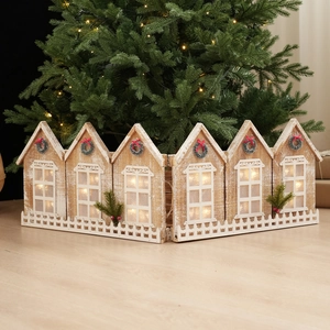 Christmas Tree Wooden Fence House Shaped LED Luminous Rustic Shabby Chic Base Decoration Festive Ornament