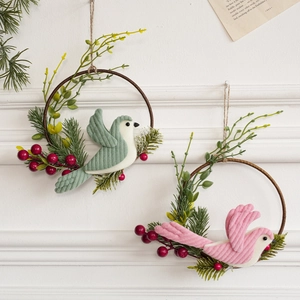 Christmas Hanging Wreath Ornaments Plush Gnome Bird Star Tree Pine Needles Red Berries Bell Holiday Wall Door Decor
