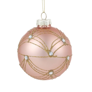 8cm rose gold matte Christmas ball with glitter geometric lines and rhinestones