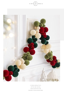 Close-up of colorful flocked Christmas balls in red and green on a white fireplace