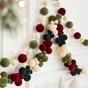 Christmas Wreath Garland Flocked Velvet Ball Strings Artificial Ornaments For Holiday Home Wall Fireplace Door Decor