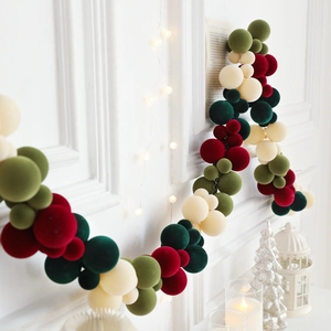 Velvet Christmas ball garland in red, green and white for festive wall or door decor
