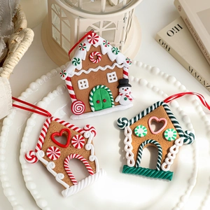 Christmas Gingerbread House Hanging Ornaments Polymer Clay Candy Cane Snowman Heart Vintage Xmas Tree Decor Holiday Gift