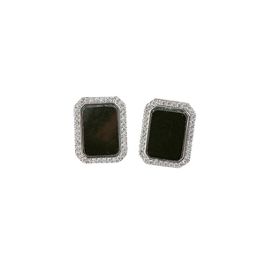 Boucles d'oreilles carrées noires élégantes avec zircons blancs en acier inoxydable