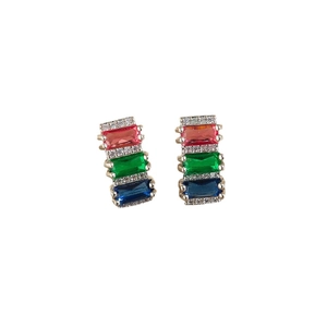 Rainbow gemstone drop earrings with red green blue zircon in silver plated steel