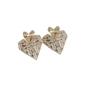 Luxurious gold heart stud earrings with cubic zirconia inlay and layered design