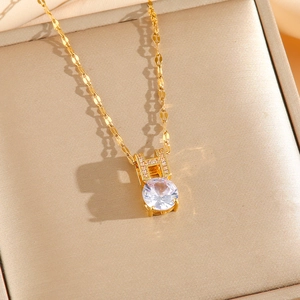 Luxury gold titanium steel H-letter pendant necklace with sparkling round zircon stone