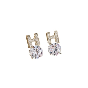 Luxury titanium steel H-letter earrings with shimmering pave crystals and round zircon drops