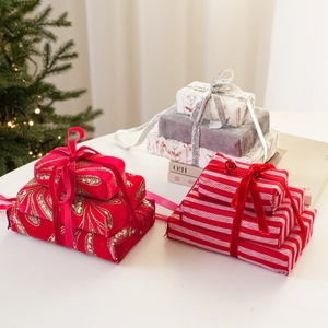 Three-piece decorative Christmas gift boxes with velvet, sequins and festive ribbons
