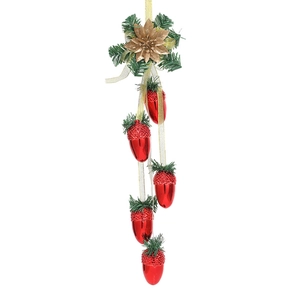 Christmas hanging ornament with red pinecones and green pine needles on white background