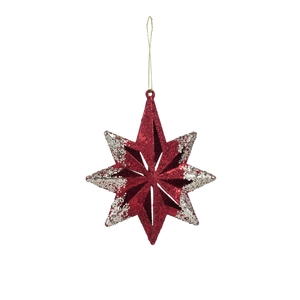 Sparkling red glitter snowflake ornament with gold string for Christmas tree decoration