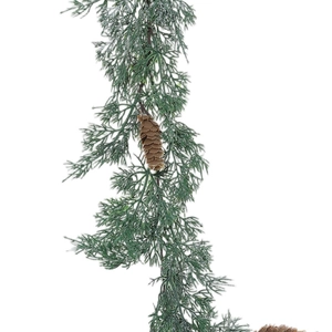 Artificial PE pine garland with realistic snow flocking and pine cones for Christmas decor