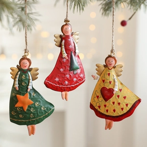 Christmas Angel Hanging Ornaments Retro Distressed Metal Iron Hand Painted Tree Decor For Home Holiday Party Supplies