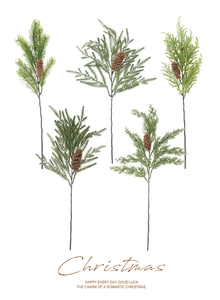 Close-up of artificial pine needles and natural pine cones for Christmas decoration