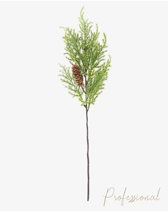 Artificial pine branch with green needles and brown pinecone for Christmas decor